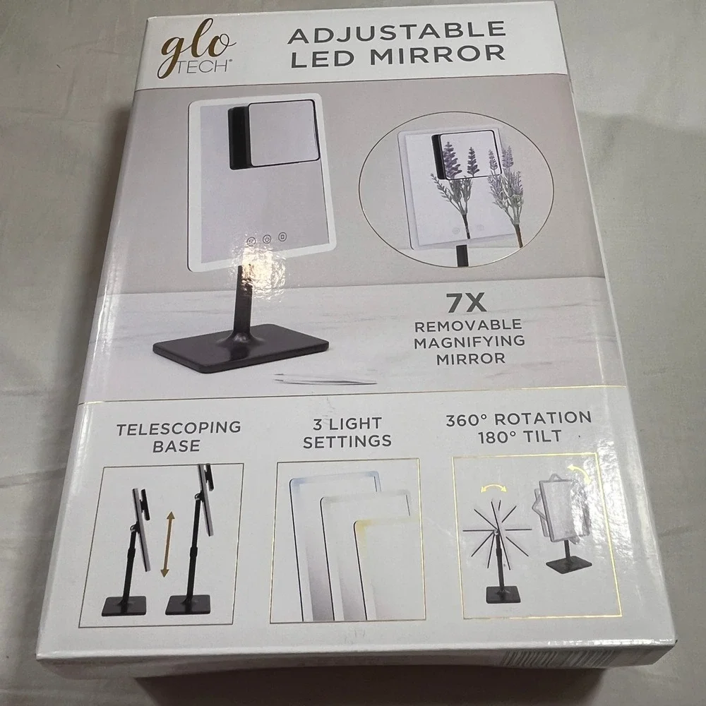 Glo Tech Rectangle‎ LED Mirror Black Dimmable 10x Magnifying 3 Light Seting NEW